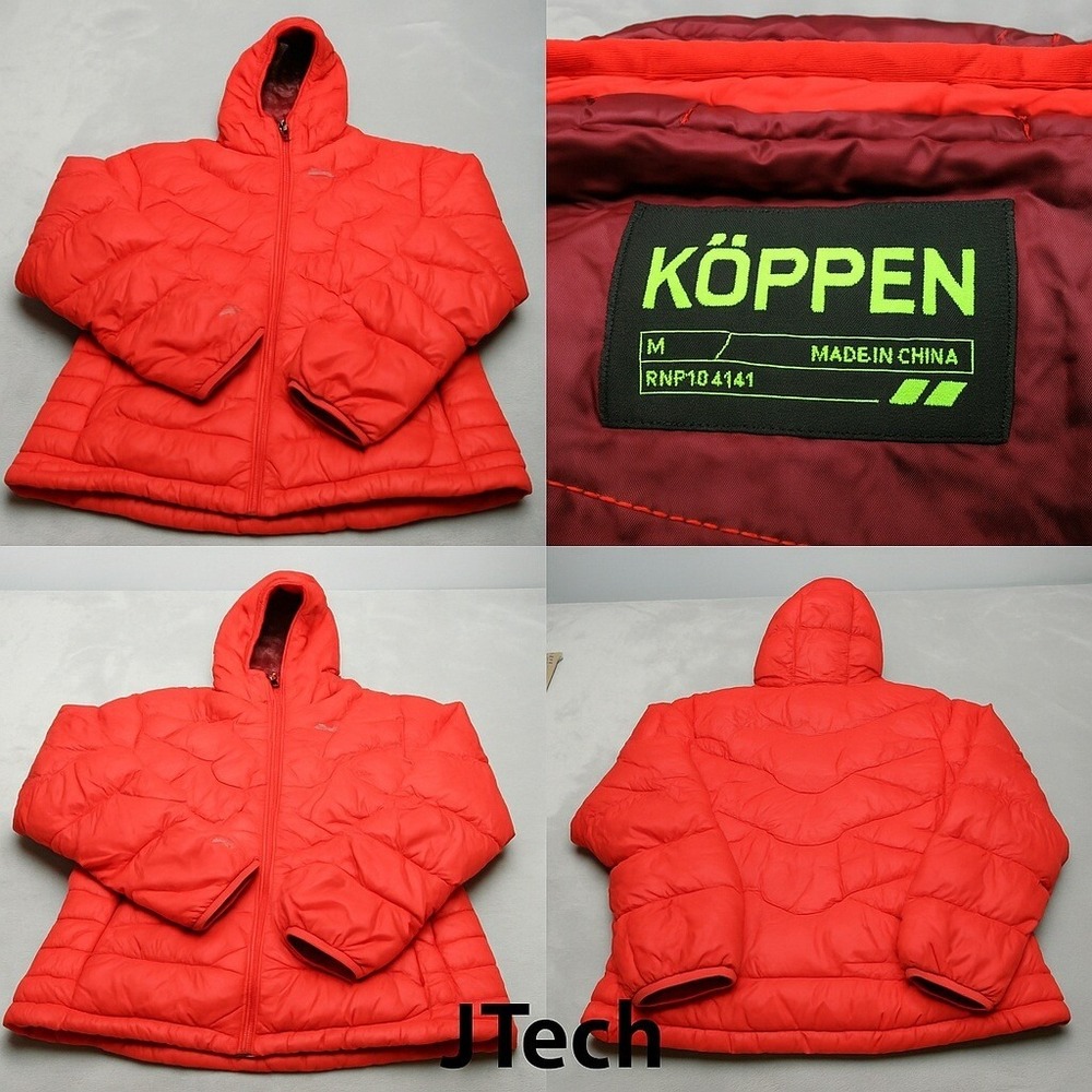 Koppen Down Jacket Women Medium Red Insulated Hooded Full Zip Quilted Puffer